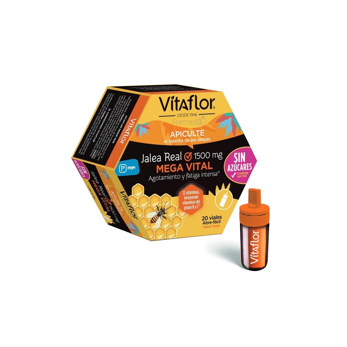 VITAFLOR JALEA REAL MEGA VITAL SIN AZUCARES  20 VIALES 10 ML