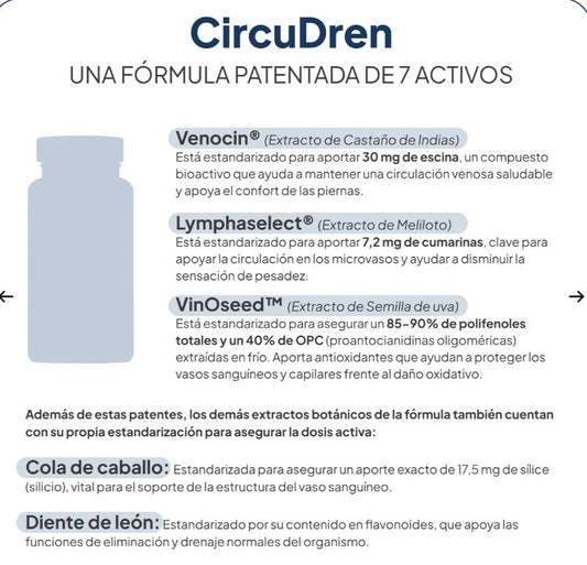 CircuDren IVB Wellness Lab - Fórmula patentada de 7 activos: Venocin, Lymphaselect, VinOseed